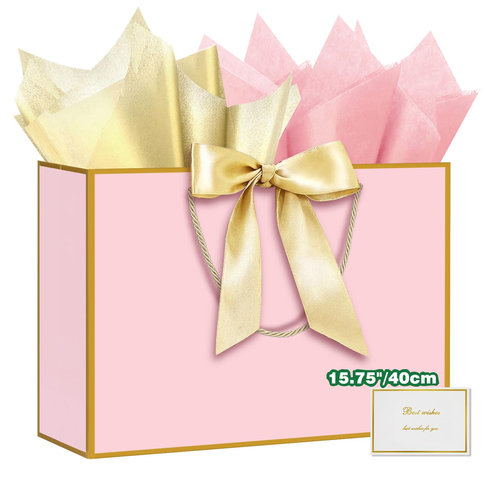 HONTIUS Extra Large Gift Bag, 15.75" Orange Gift Bags for Presents Big Paper Bag with Tissue Paper And Cards, 40*30*12.5cm Wedding Birthday Party Present Bridesmaid Gift Gifts Bag for Women Christmas