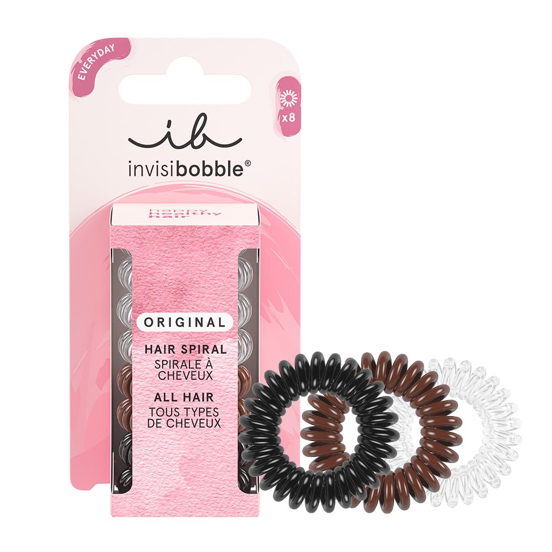 Invisibobble élastique cheveux noir, transparent et marron Original | Elastique cheveux spirale femme | Elastique cheveux sans traces | Tenue forte 8x