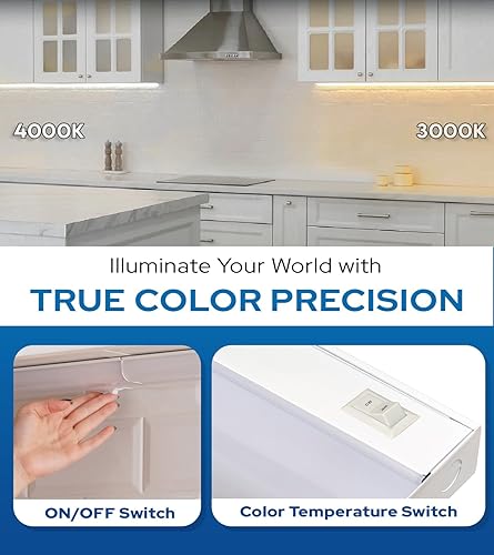 Miniatura 4 de Luces cableadas para debajo del gabinete de 24 pulgadas, 2 colores, 3000 K (blanco suave) y 4000 K (blanco frío), iluminación LED para debajo del