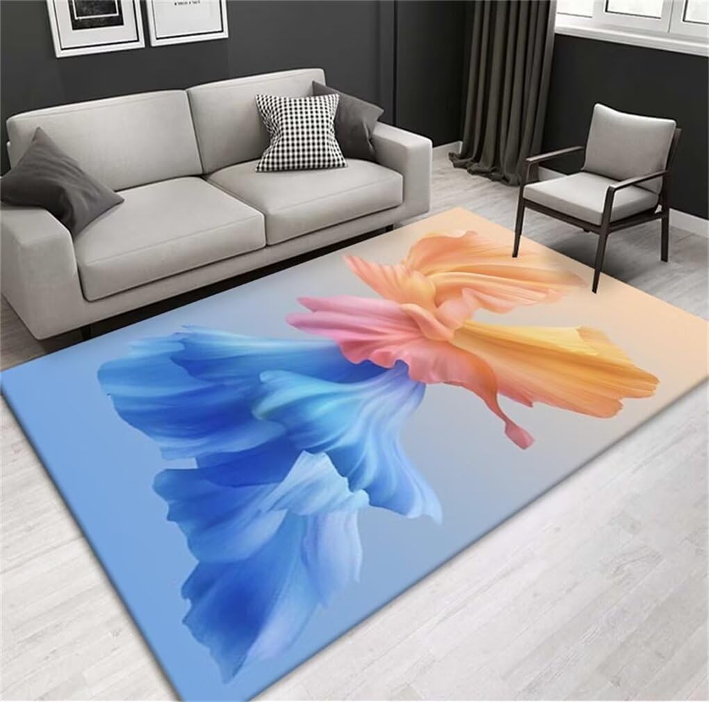 Tapis de salon bleu 150x200cm en vinyle au motif d'encre abstrait