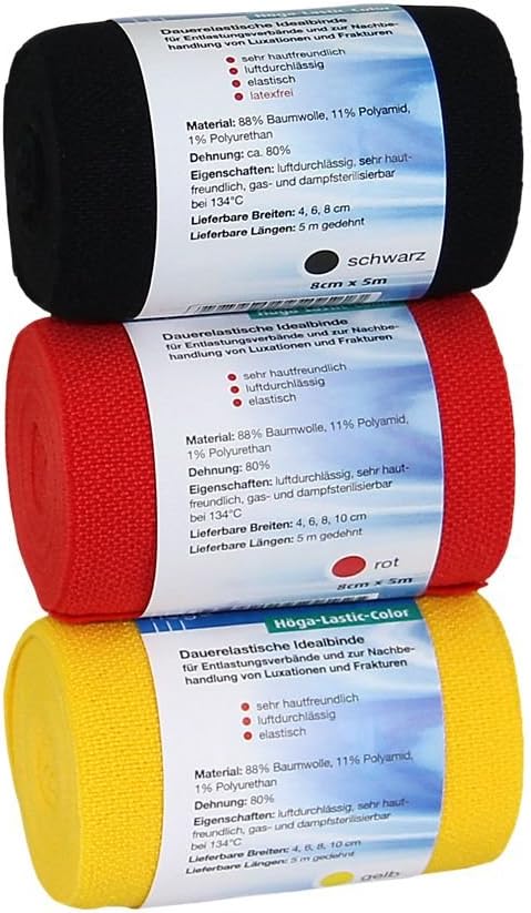 Höga Lastic-Color - Juego de 3 copas de violonchelo (8 cm x 5 m, 3 unidades), color negro, rojo y amarillo