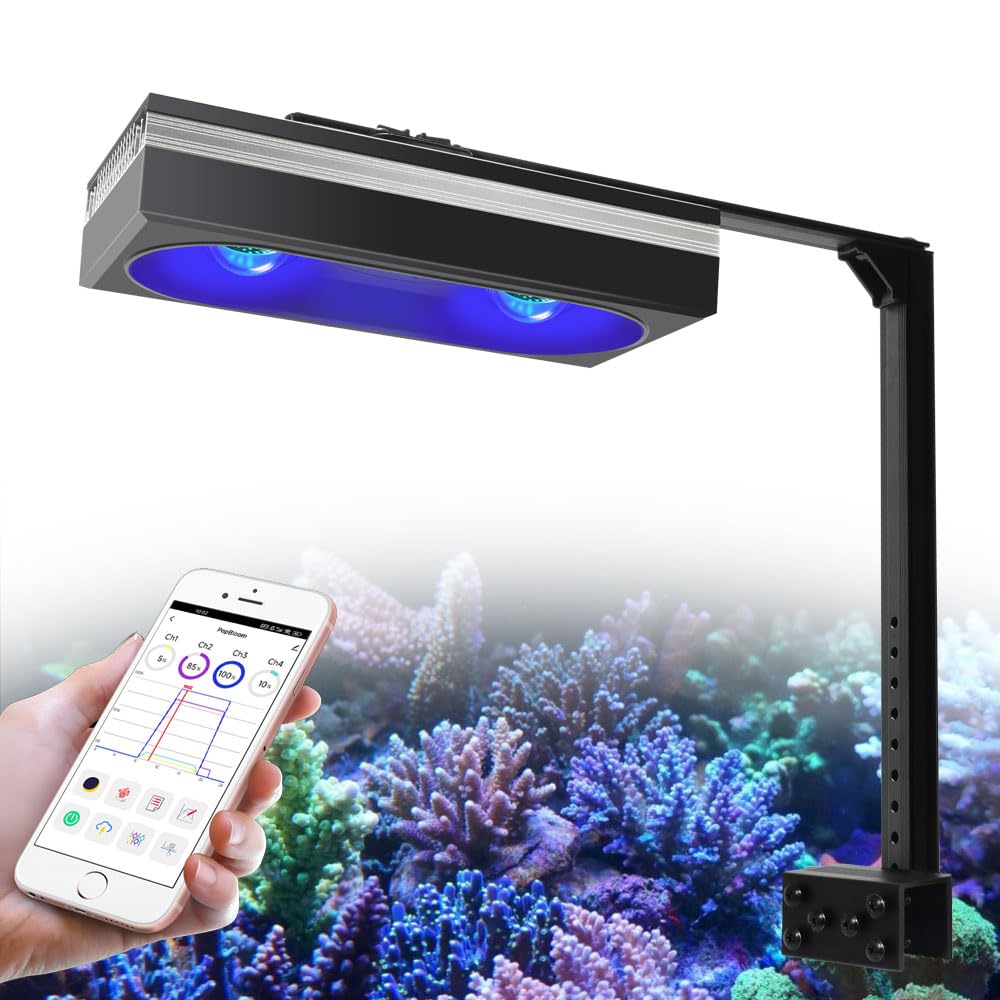 PopBloom RL180 Luce LED per acquari con supporto, illuminazione per acquari a spettro completo con controllo tramite app, ciclo di illuminazione per acquario da 180W, per acquario marini da 60 cm