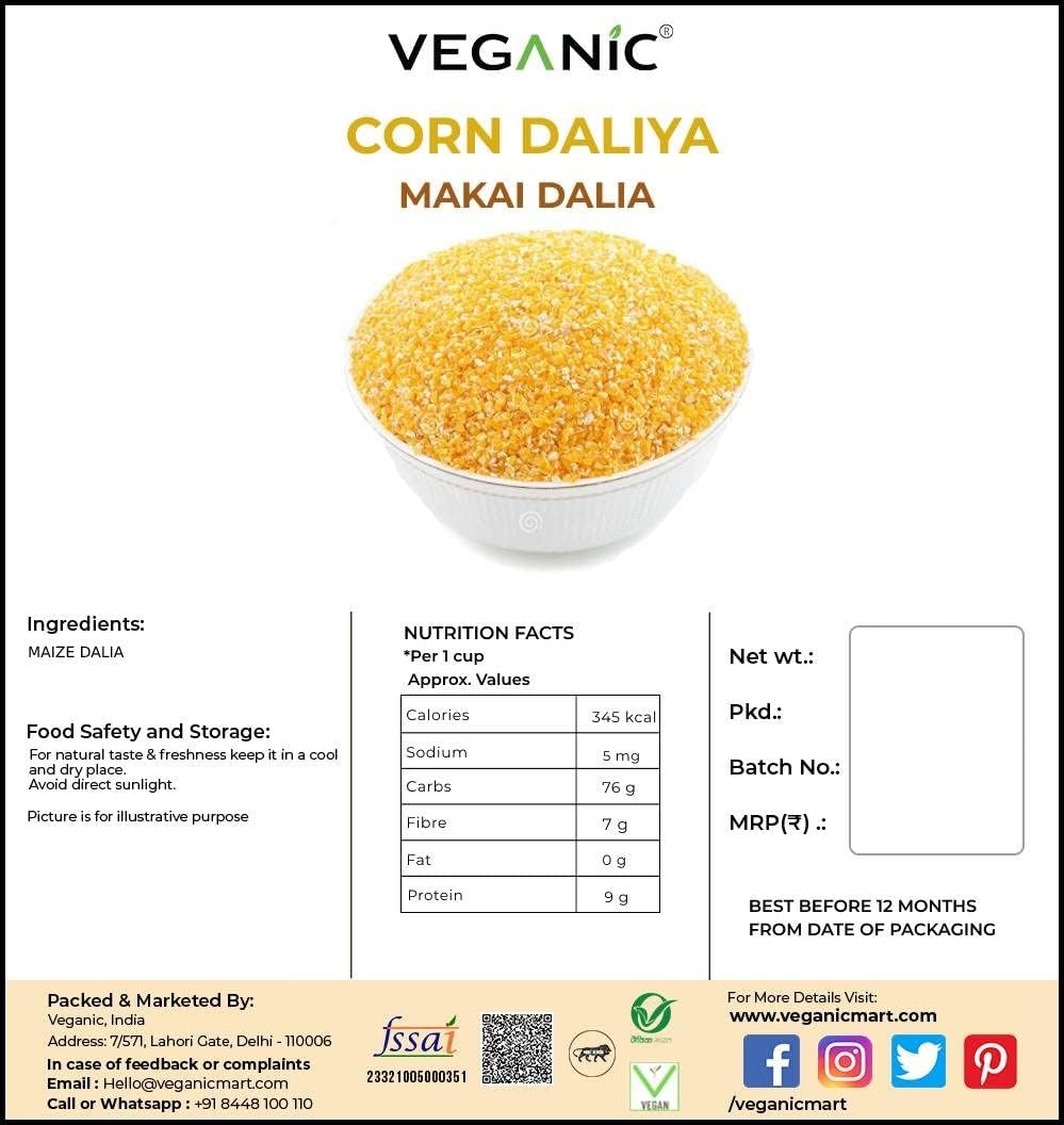 Veganic Organic Corn Daliya | Makkai/Makki/Makai Dalia | Makke ka Atta/Mokkajonna | Gluten Free (1.8 kg) - Image 2 thumbnail