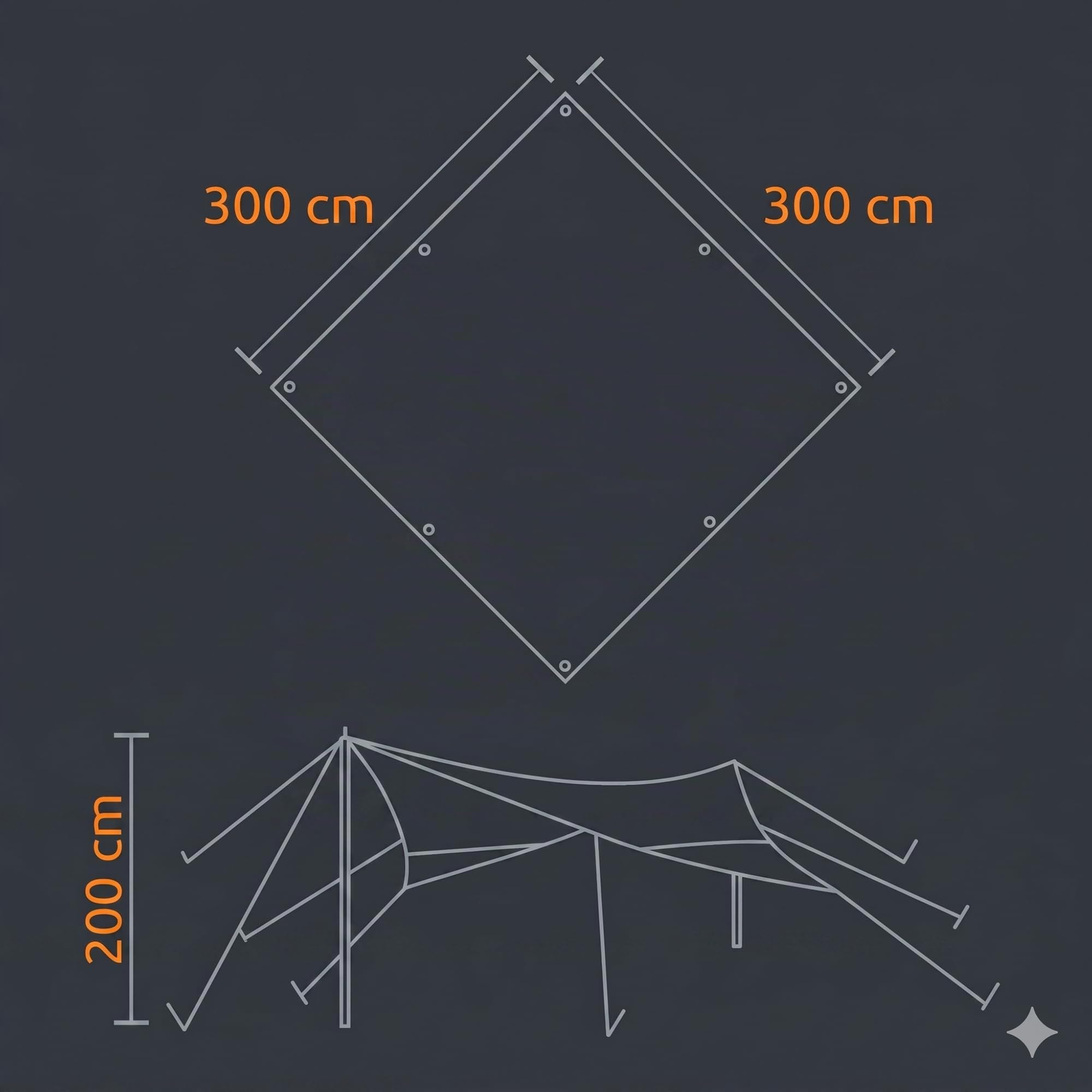your GEAR Sonnensegel Atrani 3 x 3 m Sonnenschutz Wetterschutz Tarp 2 Auftstellstangen Wasserdicht 5000 mm Grau