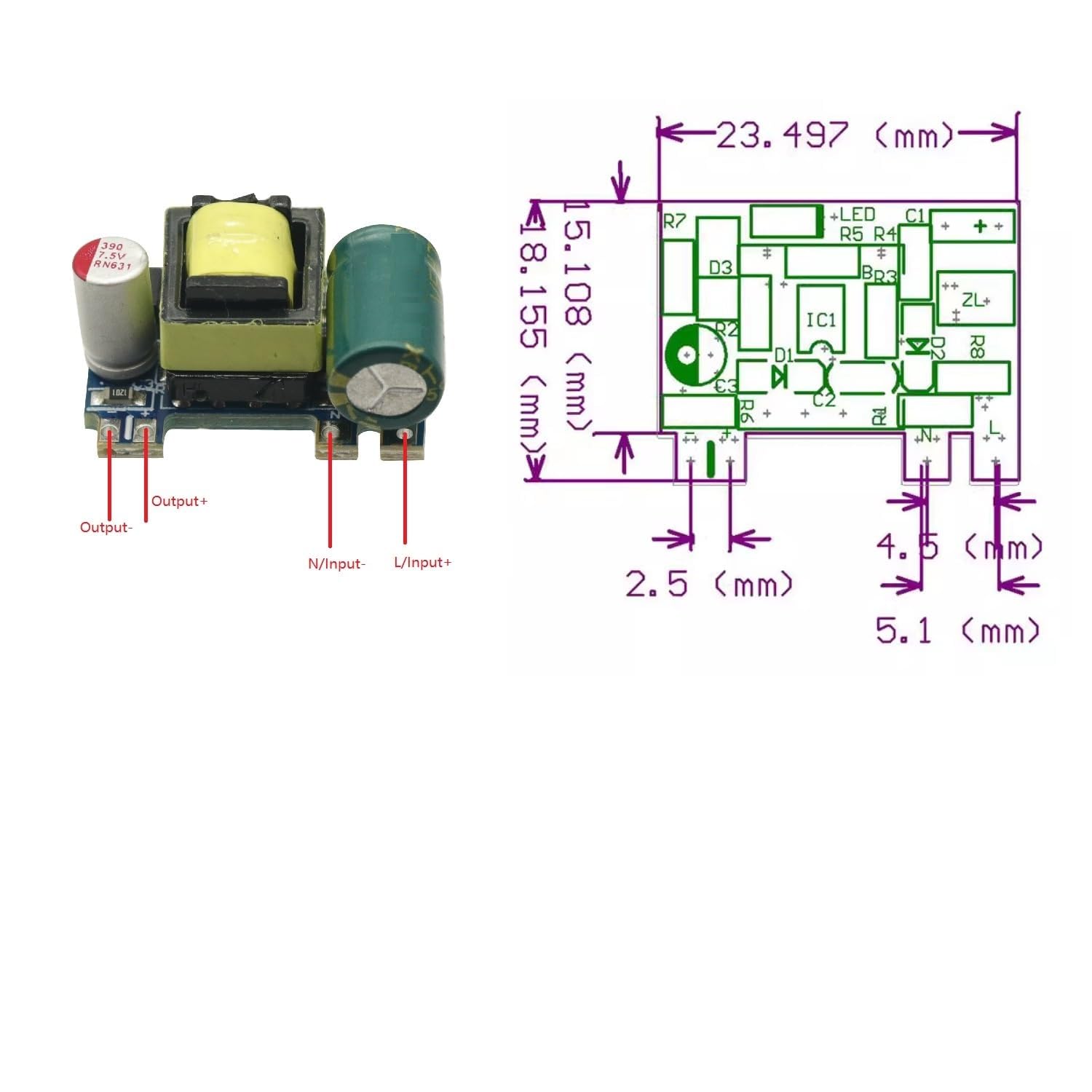 5 mini konwerterów AC na DC 110 V, 120 V, 220 V, 230 V na 5 V, 12 V, moduł zasilania 5 V, 700 mA (3,5 W)