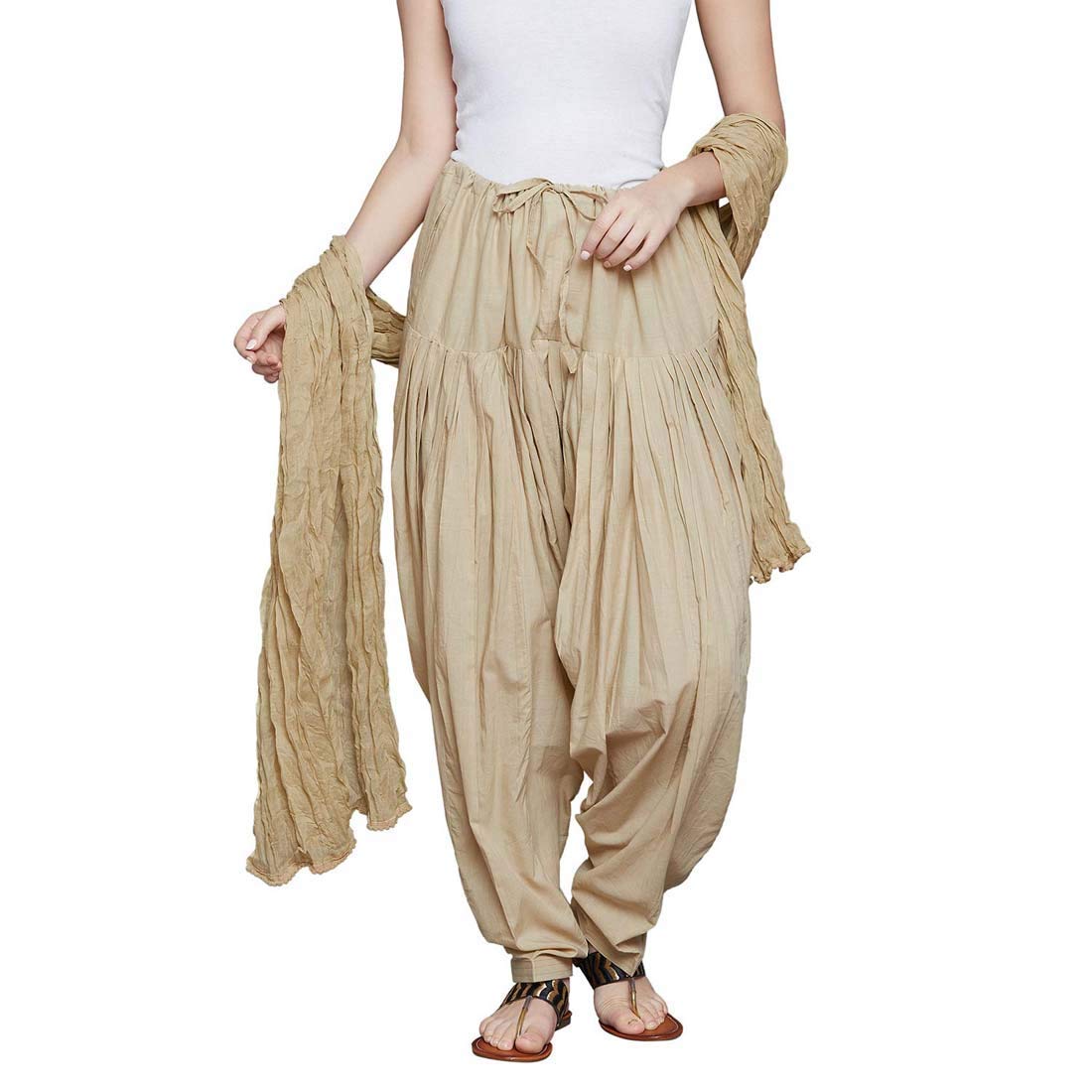 Women's Cotton Pain Patiala With Dupatta (Free Size) (BEIGE)-picture-53