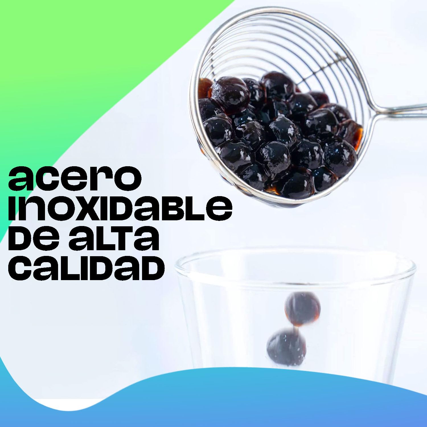 Bubble Mania Cucharón para té de burbujas de acero inoxidable para tapioca boba y gelatina de coco