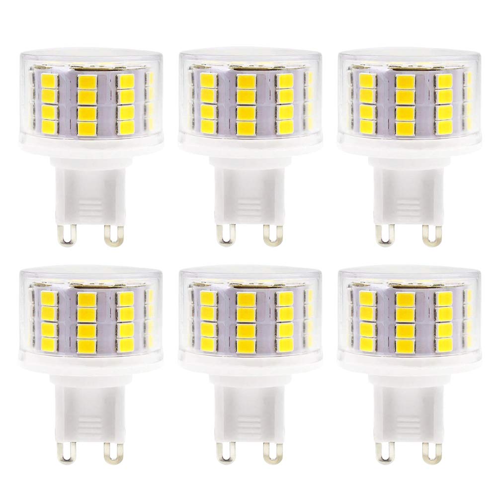 WULUNG9 5W Light Bulbs, Flat Round, 52 LED Chips, 50 Watt Halogen Equivalent, 500 Lumens, 6000K Cold White, 360°Radiation Angle, AC 220-240V, No Flashing, Non Dimmable, Pack of 6