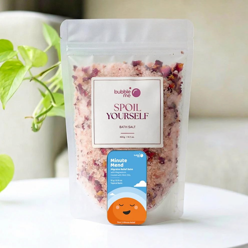 Bubble Me Head-to-Toe Magnesium Relief Combo | Spoil Yourself Bath Salt 400g & Minute Mend Magnesium Balm 10g | Epsom Bath Salt | Relaxing Bath Soak | Self Care & Wellness Combo-image-26