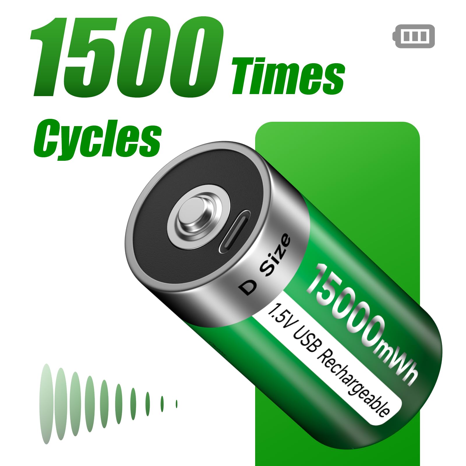 Batería USB D recargable de litio/15000 mWh – 1,5 V Mono D celdas pilas recargables Baterías Carga rápida en 4 horas con cable de carga tipo C, protección contra sobrecarga (6 unidades)