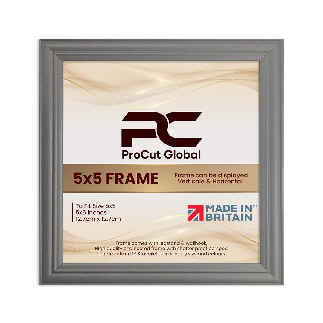 Procut Global 5X5 Dark Grey Picture Frames - Classic Wooden Photo Frame with Shatterproof Perspex for Wall or Tabletop - Perfect for Posters, Certificates & Prints - Sizes & Colors Available