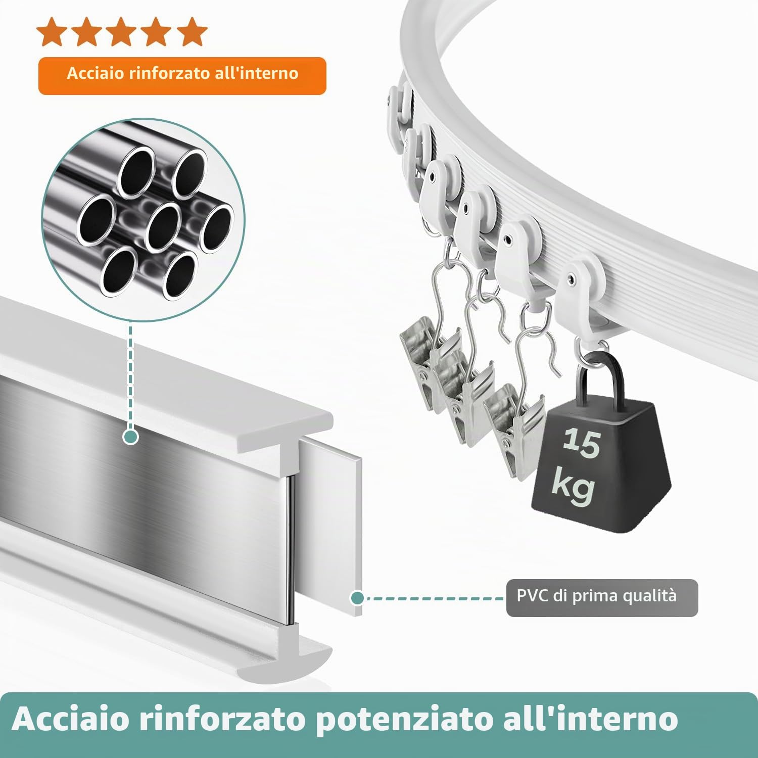 Binario pieghevole per tenda da soffitto, per finestra a golfo, 6 m, flessibile, curvo, montaggio a soffitto, montaggio a parete, in plastica resistente, sistema di binario per tende per divisorio,