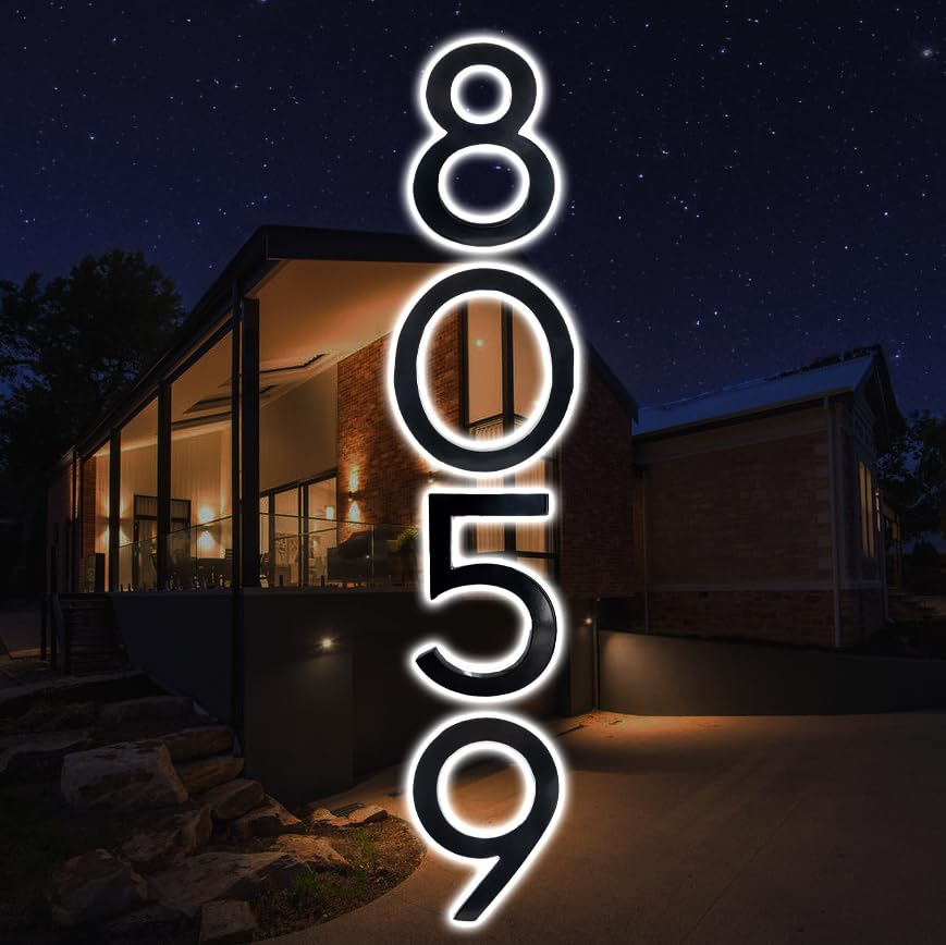 Montague Metal Products - 8 Inch Backlit LED House Numbers - LED House Numbers - Lighted Address Numbers - Modern Backlit Address Numbers - 14 Color