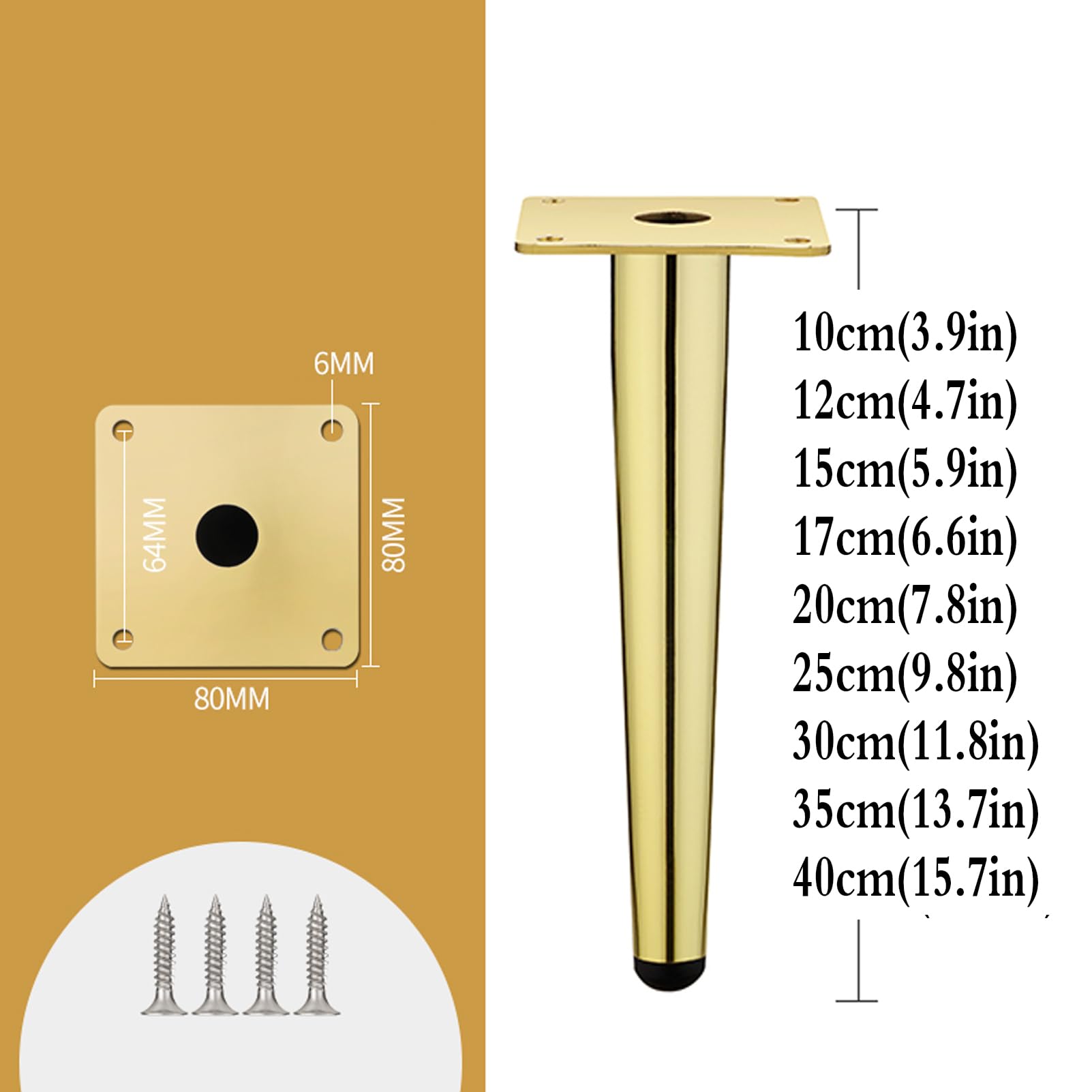 Juego de 4 Patas de Los Muebles de Metal Oblicua Cónica Patas de Metal Moderno Sofá Piernas Silla Sofá Piernas de Apoyo para Diy Sustitución de Muebles Café Silla Armario Sofá Inicio/D/40Cm(15.7In)