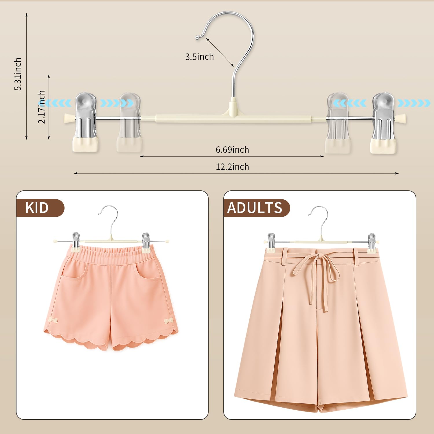 Perchas para pantalones con clips, paquete de 20 perchas ajustables para faldas para mujer, de metal negro, antideslizante, para pantalones, resistentes y ahorran espacio, para pantalones