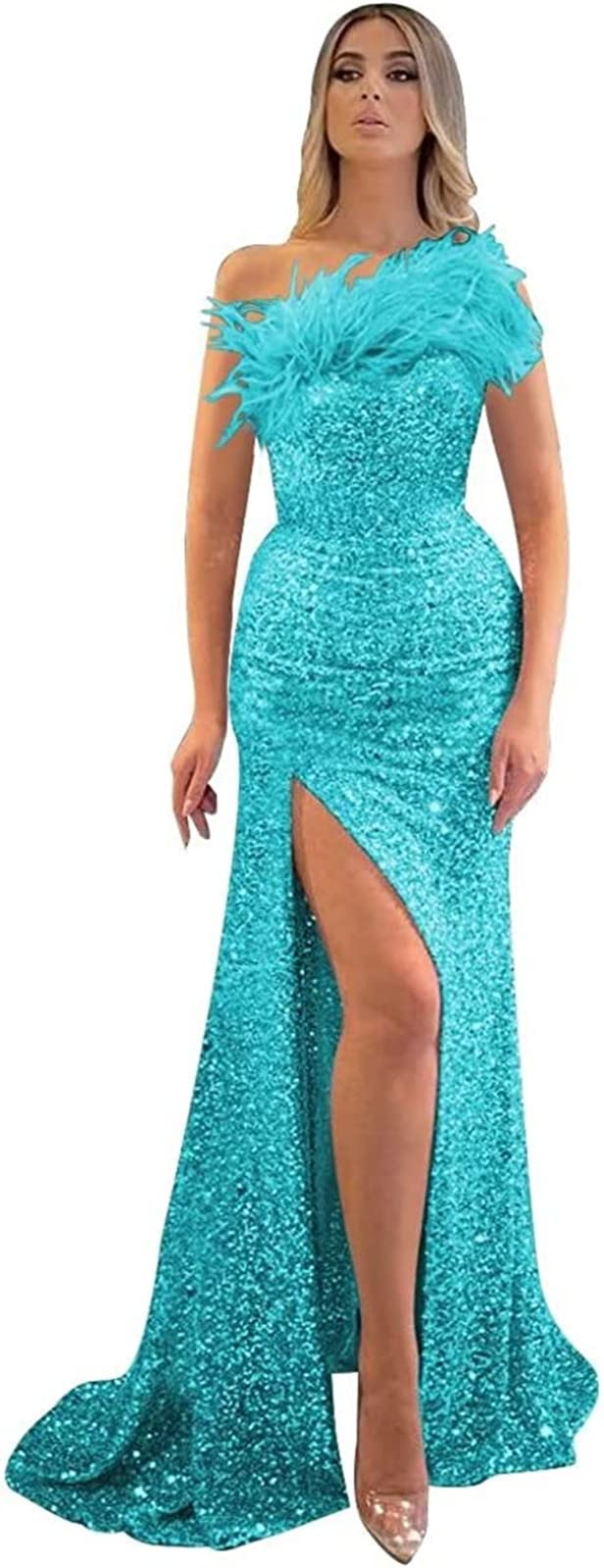 Robe de soirée en plumes bleu lac TSxuelian : sublimez votre silhouette en taille 36 - 7
