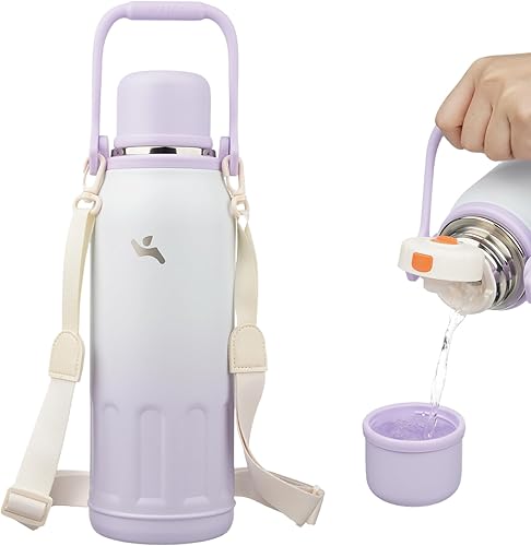 Miniatura 25 de Botella de agua térmica con asa y correa, vaso de viaje al vacío con tapa de taza, taza de café térmica para bebidas frías y calientes, 27 onzas,