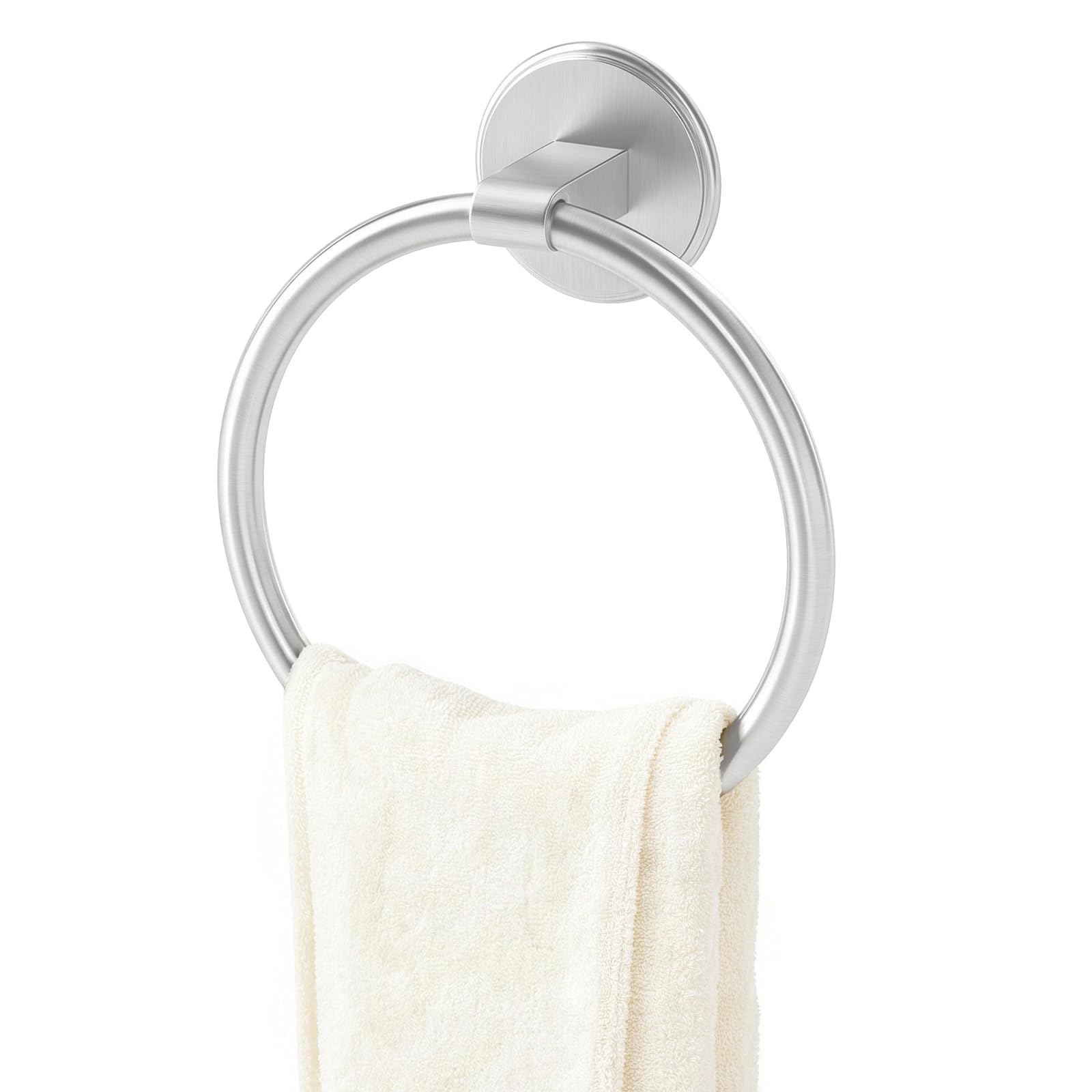 Jesginboo Adhesive Hand Towel Holder, Round Towel Ring, Brushed Nickel