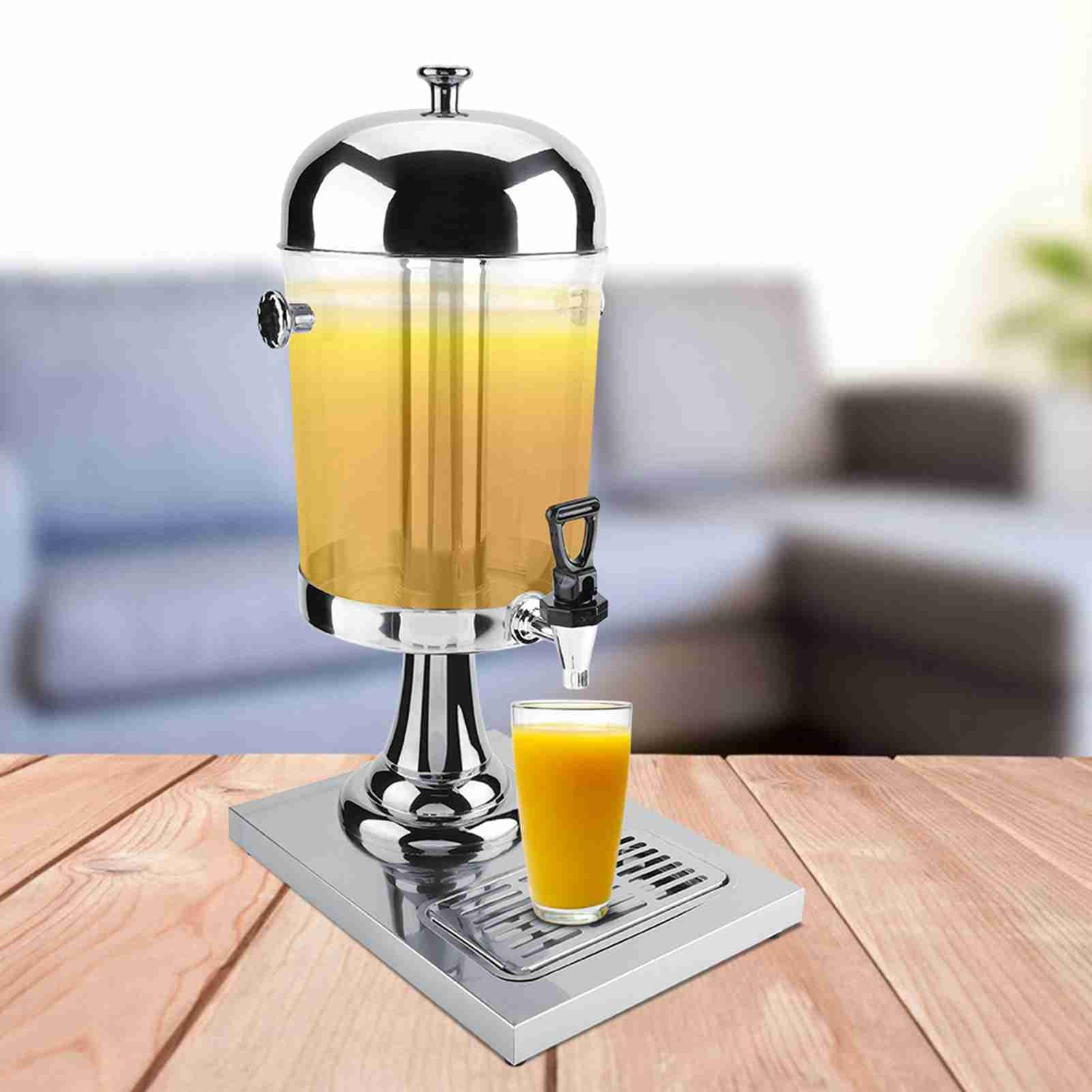 Acciaio Inossidabile Distributore di Succo, 8L Distributore di Bevande Calde e Fredde con Supporto, no elettricità Necessaria per Ristorante Bar Buffet (testa singola in argento)