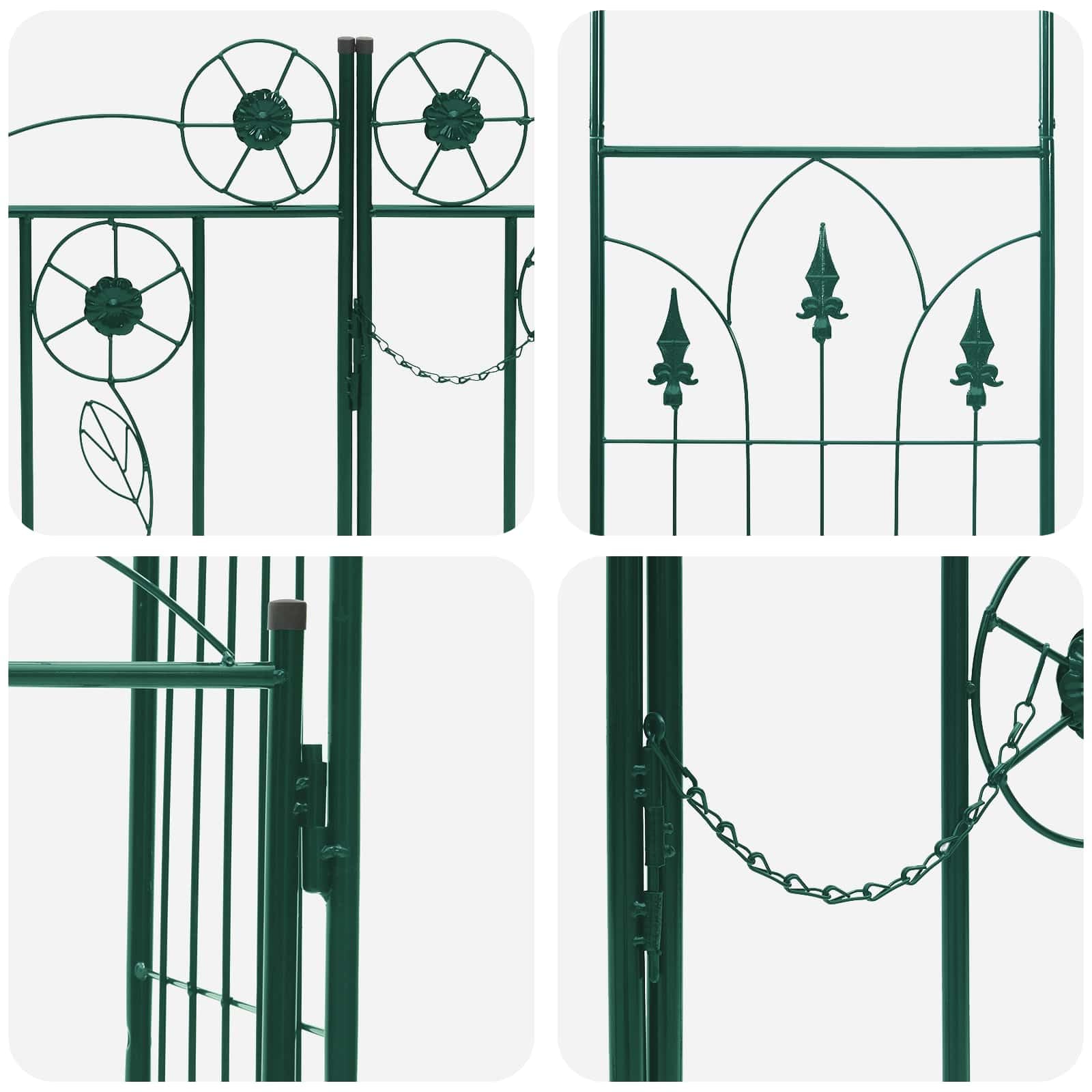 Gartenbogen mit Schloss Metall Rankhilfe für Kletterpflanzen Rosentor Gartentor Durchgang 102 x 50 x 218 cm Grün