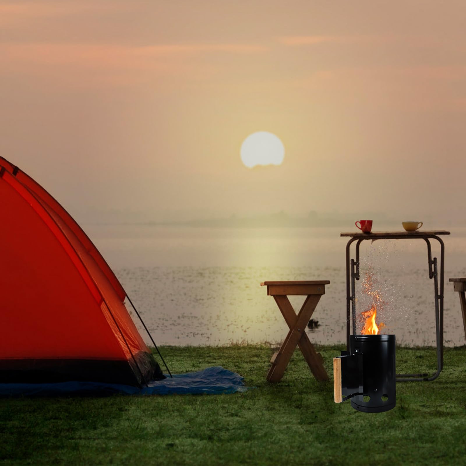 Barril de ignición de carbón Encendedor de Chimenea de carbón para Camping y Asar al Aire Libre, con ventilación de Aire, Base Grande, para cocinar Camping