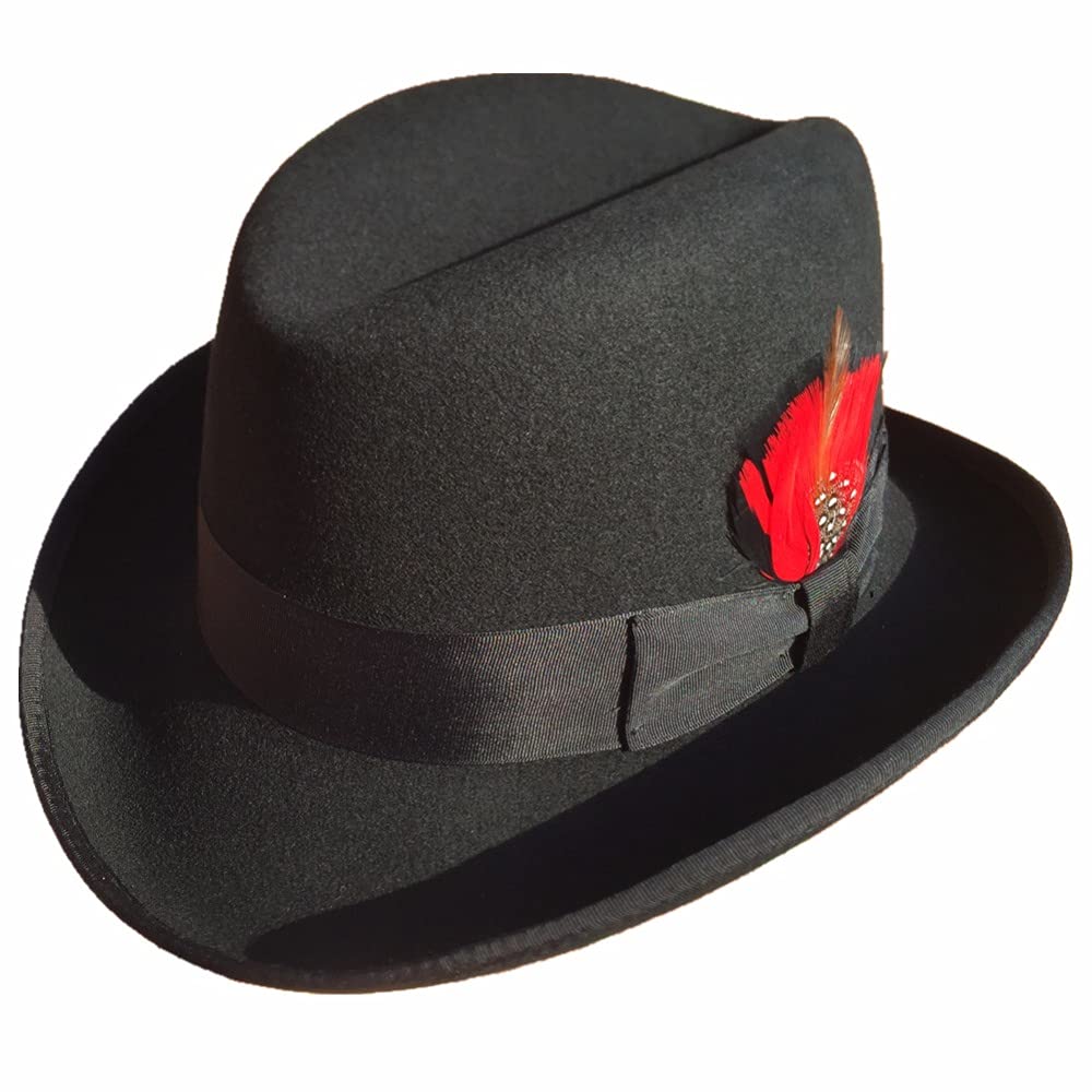 Classic Wool Felt Homburg Godfather Fedora Bowler Hat for Men Women Black S