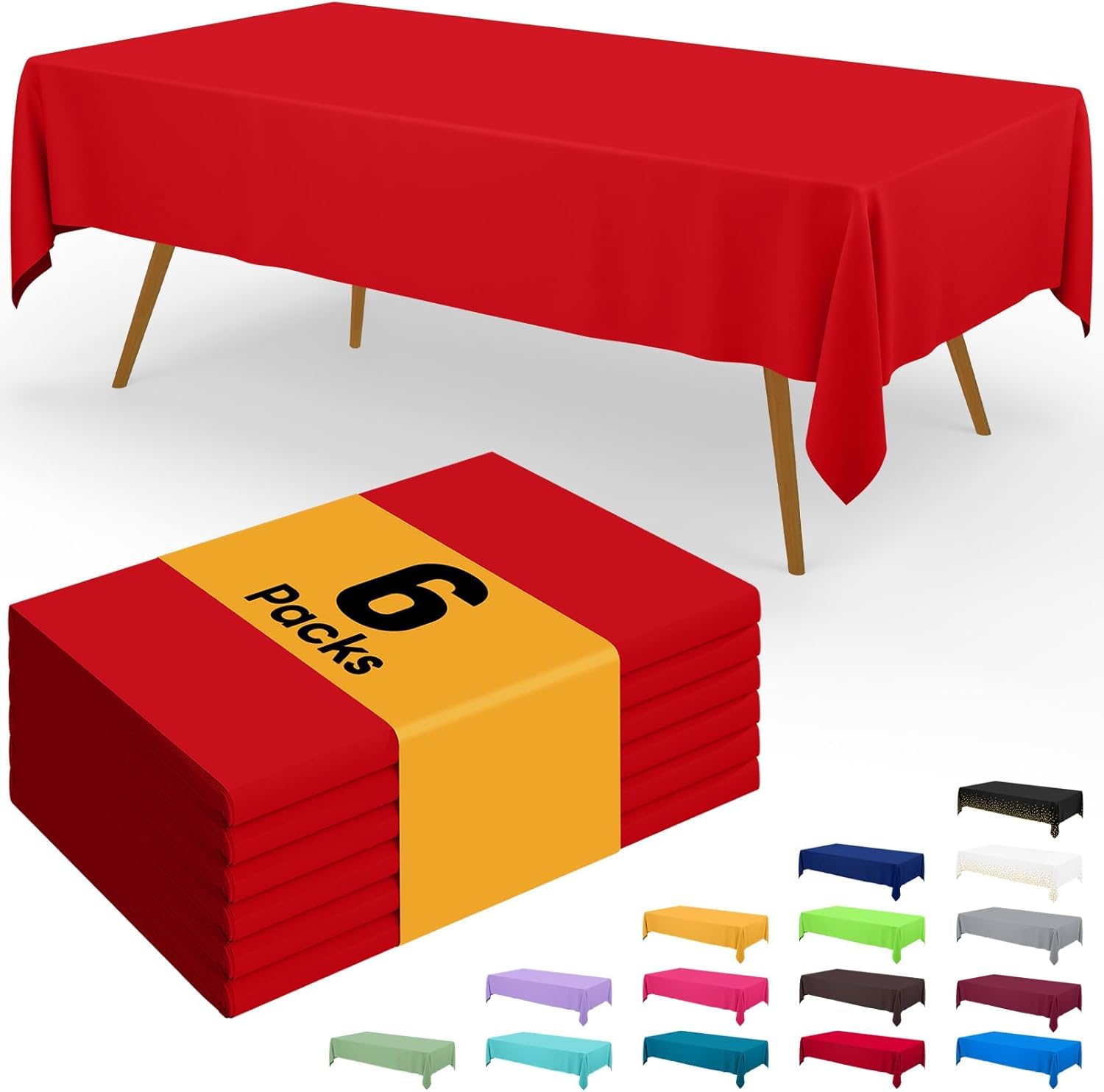 Homaxy Disposable Table Cloth - 6 Pack, Waterproof Plastic Tablecloths Wipe Clean, Decorative Rectangle Leakproof Table Cover for Parties Outdoor, 137 x274 cm, Red
