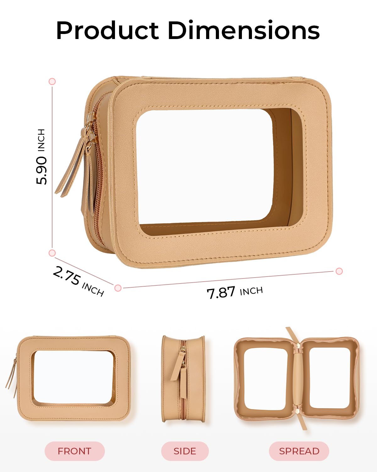 Viwomsh Clear Makeup Bags, TSA Approved Travel Toiletry Pouch with Zipper, Organizer Cosmetic Case for Travel Purse Car Transparent,Square Pouches for Women Men