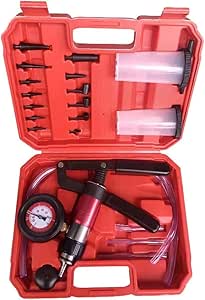 23PCS Handheld Vacuum Pump Tester Brake Bleeder Kit Brake System Bleeding Tools with Adapters and 2 Reservoir Bottles Automotive Brake for Car Truck Motorcycle(Red)
