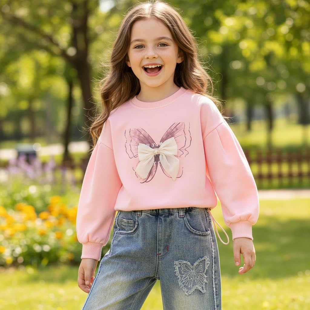 Peacolate 4Y-10Y Spring Fall Little Big Girls T Shirt and Jeans 2pcs Clothing Sets - Image 2