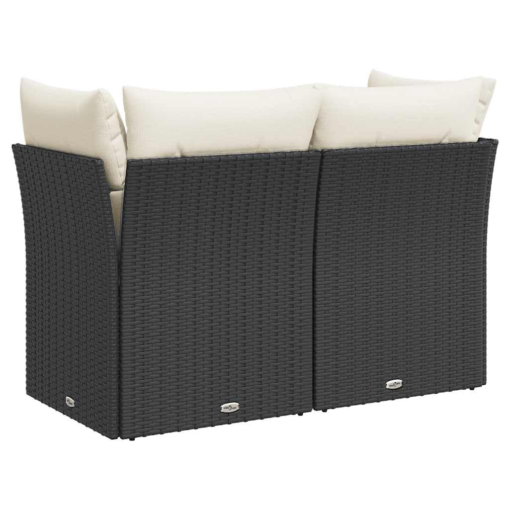 Sofa ogrodowa 2-osobowa, czarna, z poduszkami z polirattanu, sofa outdoorowa na balkon i taras, balkon z miejscem do przechowywania, odporna na warunki atmosferyczne sofa ogrodowa