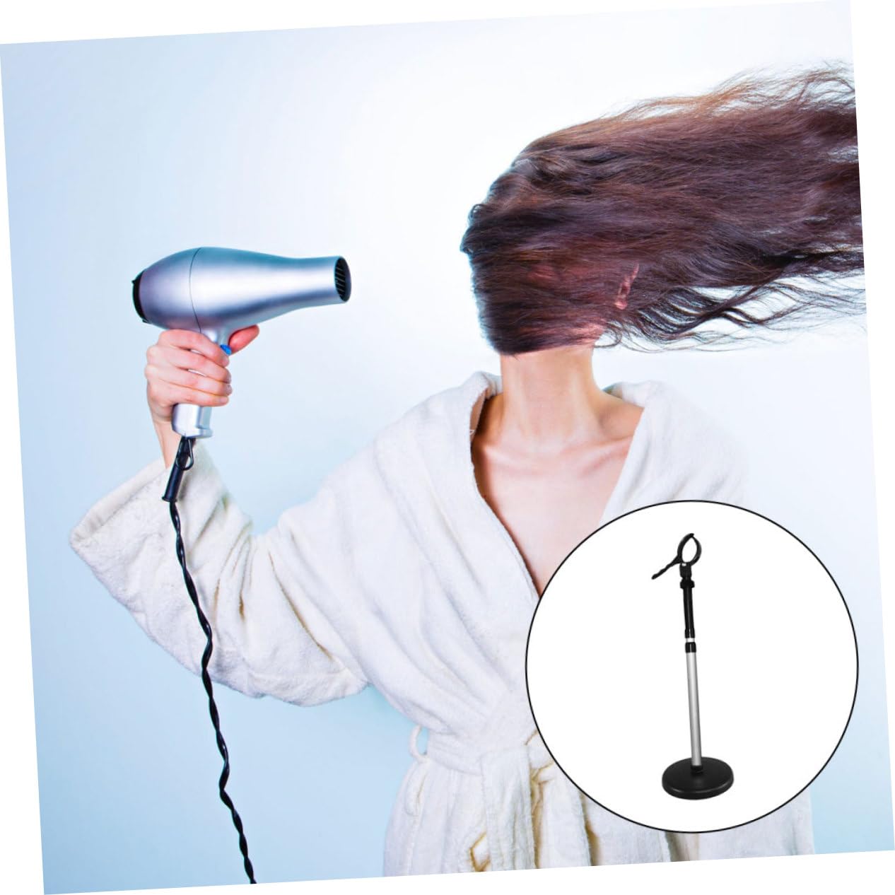 FRCOLOR Supporto per Asciugacapelli in Lega e Gomma, Rotazione 360°, Ventosa ad Alta Aderenza, Mani Libere per Styling e Curling in Bagno