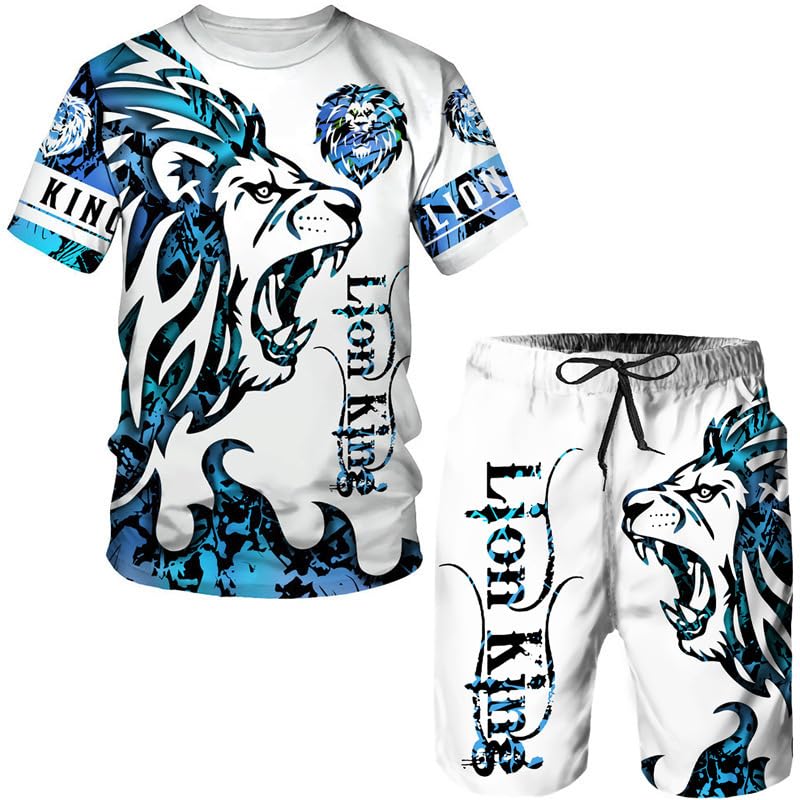 Conjunto de camiseta con estampado 3D para hombre, manga corta, cuello redondo, ropa deportiva informal para mujer, 13, S