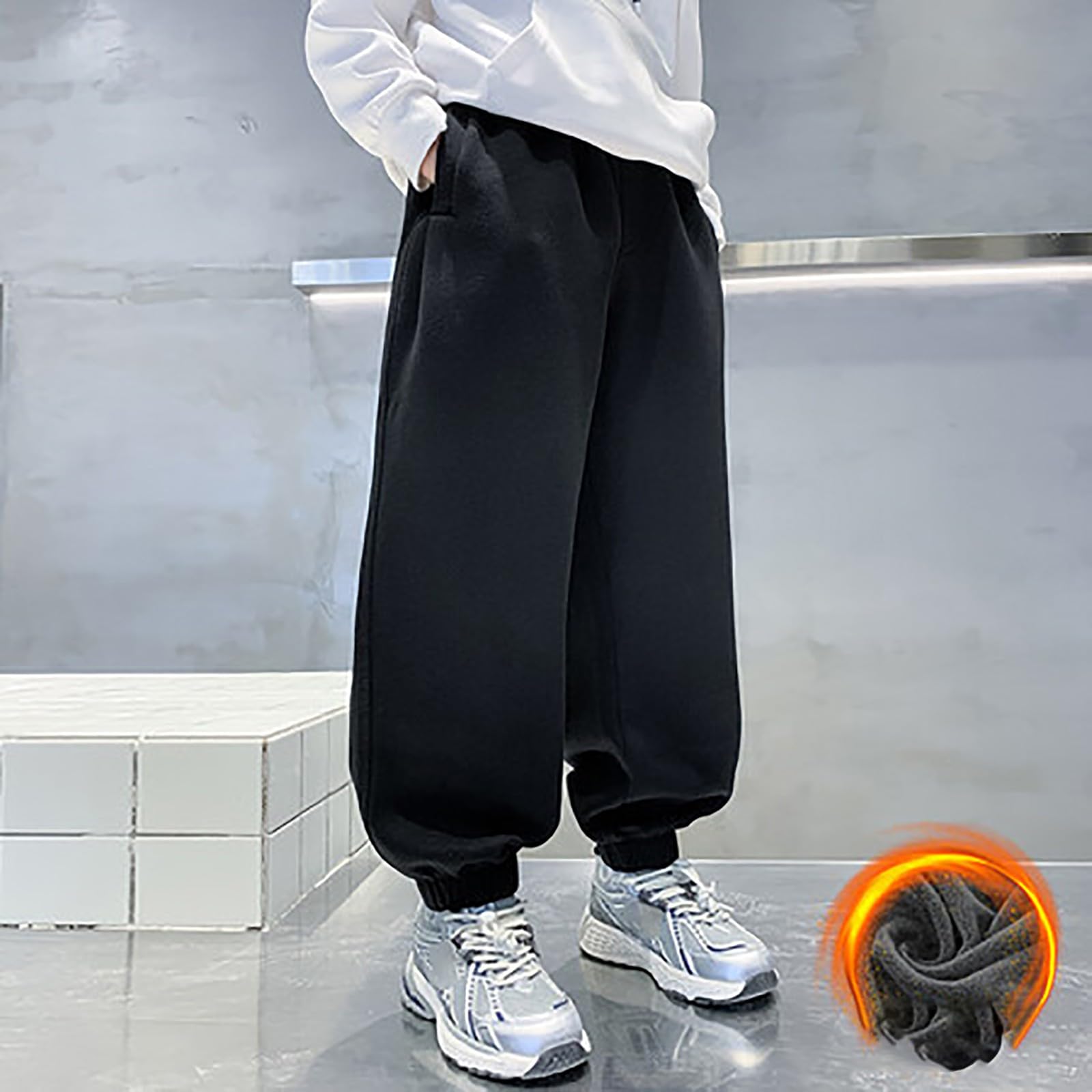 Pantaloni della tuta per ragazzi Bambini Scuola Jog Pantaloni Foderati in Pile Sport Pe Joggers Inverno Pantaloni Caldi Bambini Comfort Morbido Tuta Pantaloni
