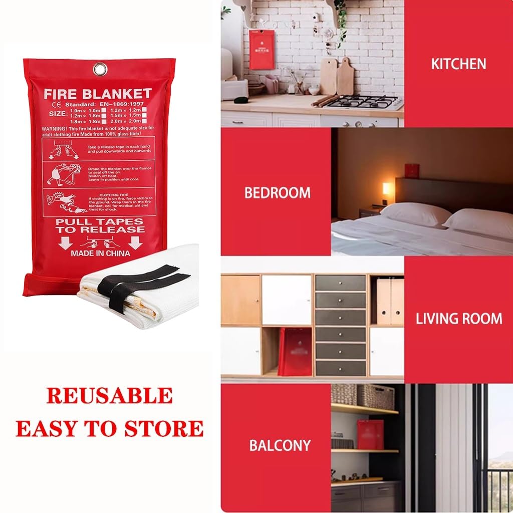 Manta Ignífuga De Emergencia Resistente Al Calor para El Hogar, Manta De Fuego De Fibra De Vidrio, Suministros De Escape para La Escuela, Chimenea, Parrilla(White(1PCS),1.8 * 1.8m)