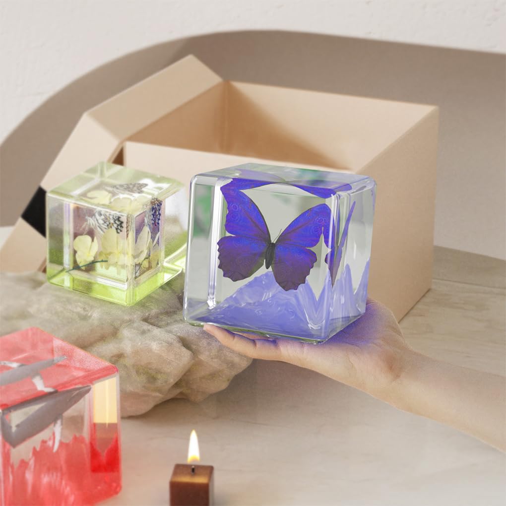 FineInno Moule Résine Epoxy Rectangulaire Avec Cadre Bois - 10x10cm Cube Silicone