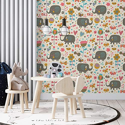 Papel de Parede Rolo Adesivo Tendenci Estampa Infantil de Animais- I (10 Metros, Infantil Animais -