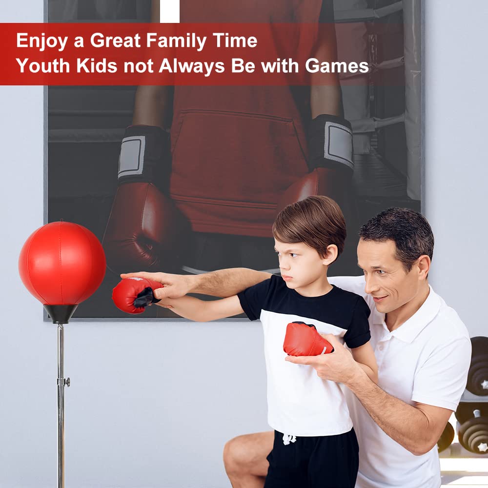 Dripex Fitness Boxsack Punchingball Set Boxtraining Höhenverstellbarer Standbox Speed-Ball Standboxball mit Boxhandschuhen (Rot)