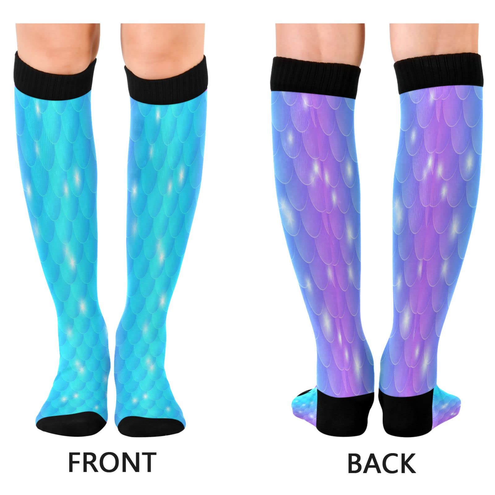 Wusikd Blue Purple Mermaid Compression Socks for Women and Men Circulation Color Scales Long Socks for Athletic Running 1