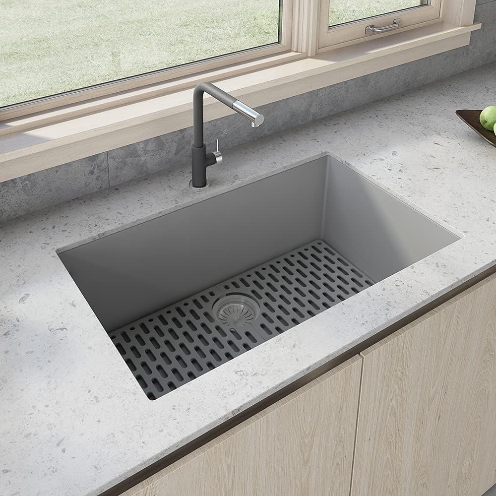 Ruvati 33 x 19 inch Granite Composite Undermount Single Bowl Kitchen Sink -  Silver Gray - RVG2080GR