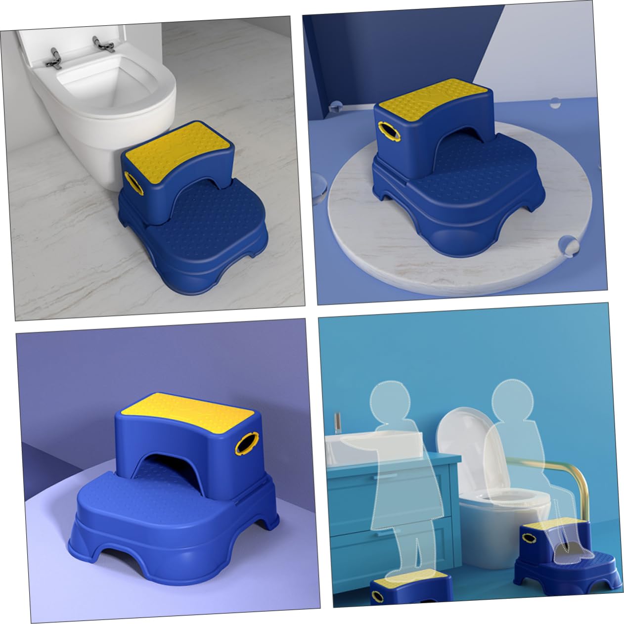 Abaodam Taburete de Escalón para Doble Color Amarillo y Azul para Baño y Cocina Taburete de Seguridad para Pequeños para Pies para Uso Infantil