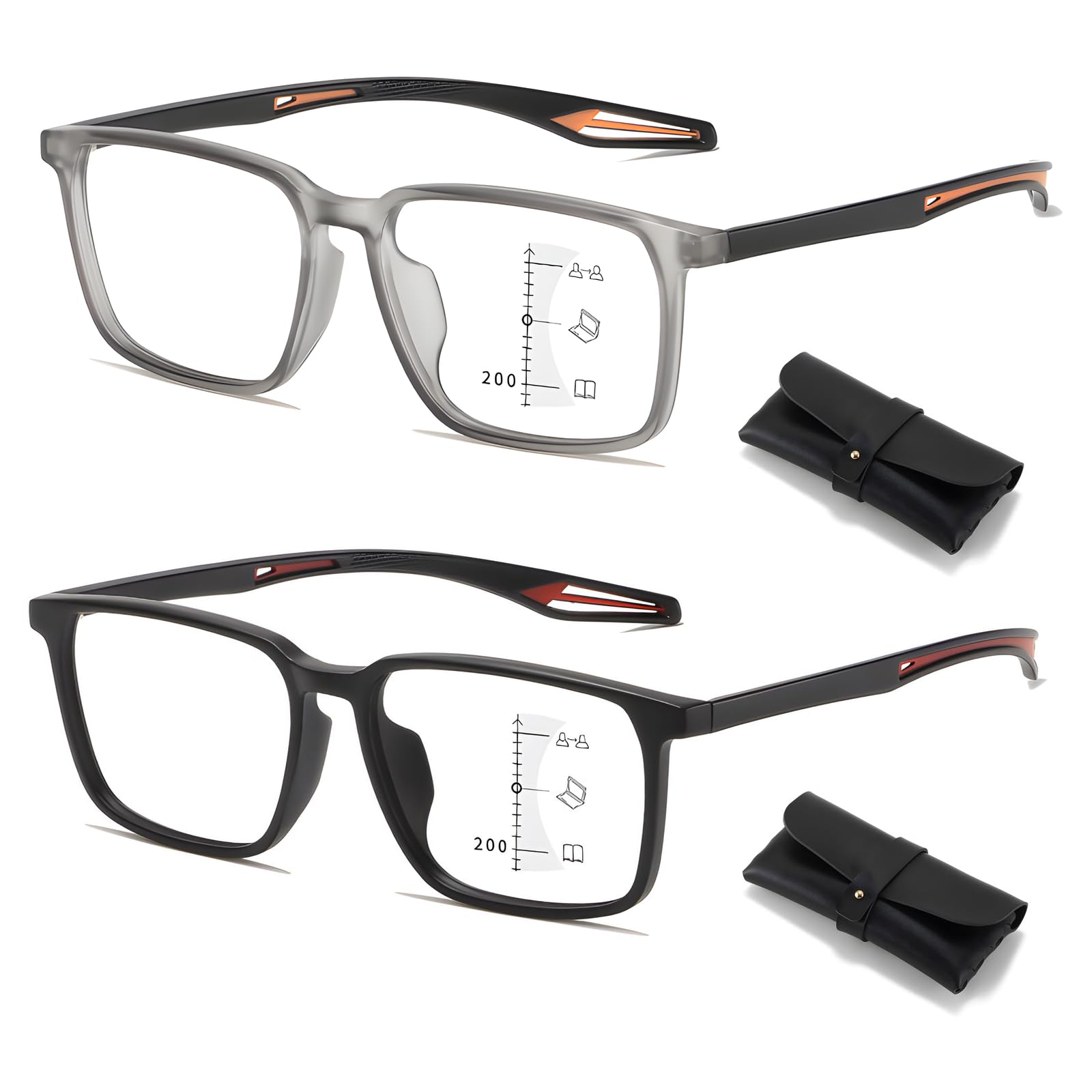HOOBAY Progressive Reading Glasses Men Women, Sports TR90 Frame Ultra-light Anti-blue Light Reading Glasses