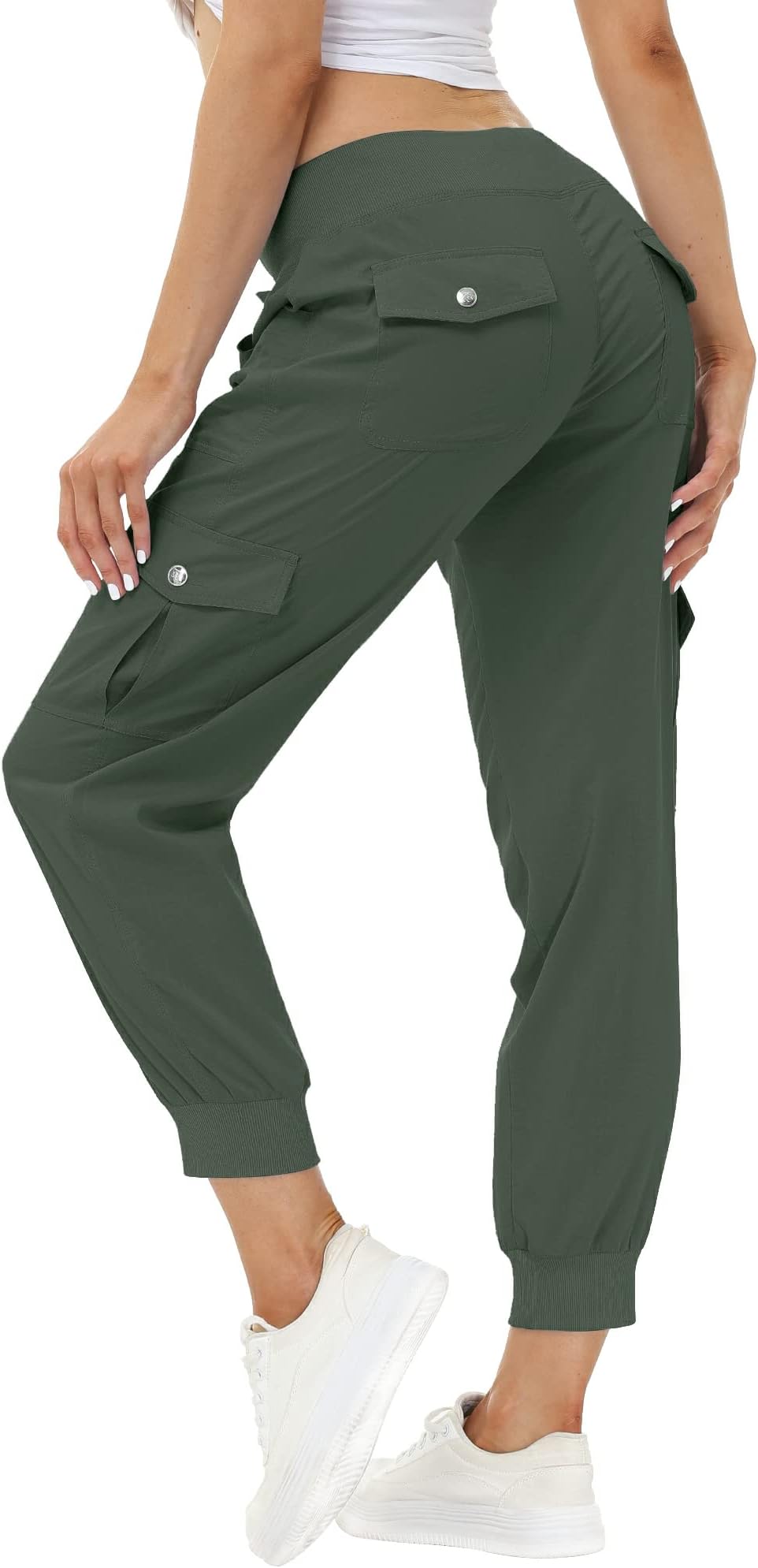 Women's Lightweight Hiking Cargo Pants Outdoor Quick Dry Casual Travel Sweatpants Joggers Elastic Waist Button Pockets