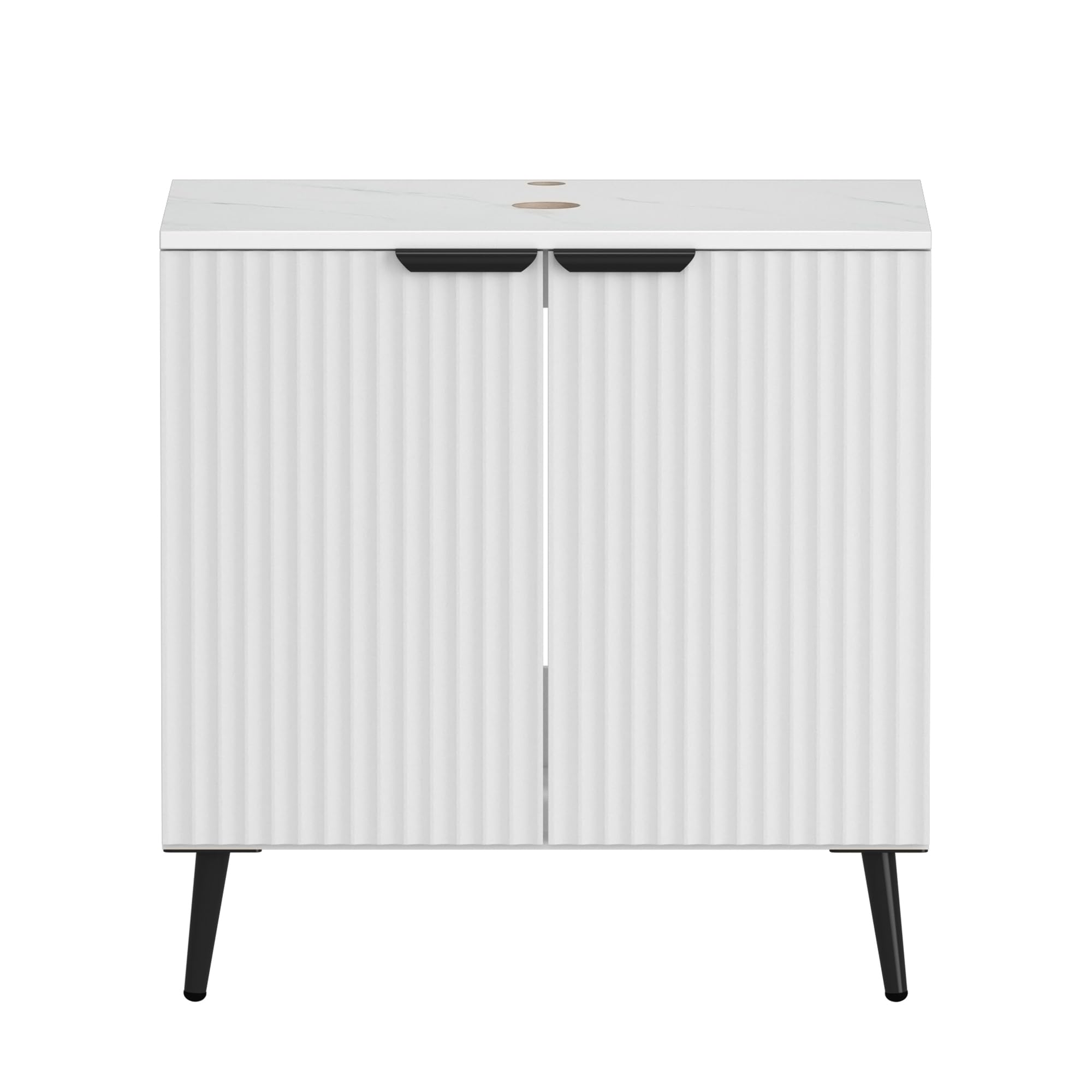 Chyanmoo 30" Bathroom Vanity, Freestanding Modern Fluted Bathroom Vanity Without Sink, Under Sink Storege Cabinet with 2 Soft-Close Doors, Metal