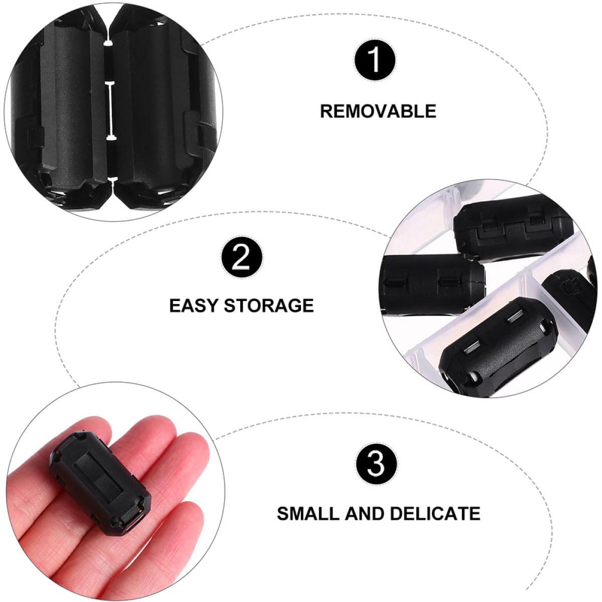 Healeved 36pezzi Filtri Antirumore con Nucleo in Ferrite Rimovibile Clip Autoadattante per Cavi Alimentazione USB Audio e Dati Riduzione Interferenze Elettromagnetiche Facile Installazione