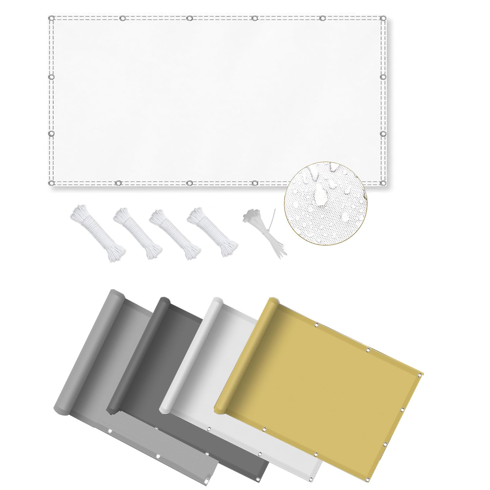 Voile d'ombrage haut de gamme 2.6x5.3M rectangulaire blanc étanche avec œillets