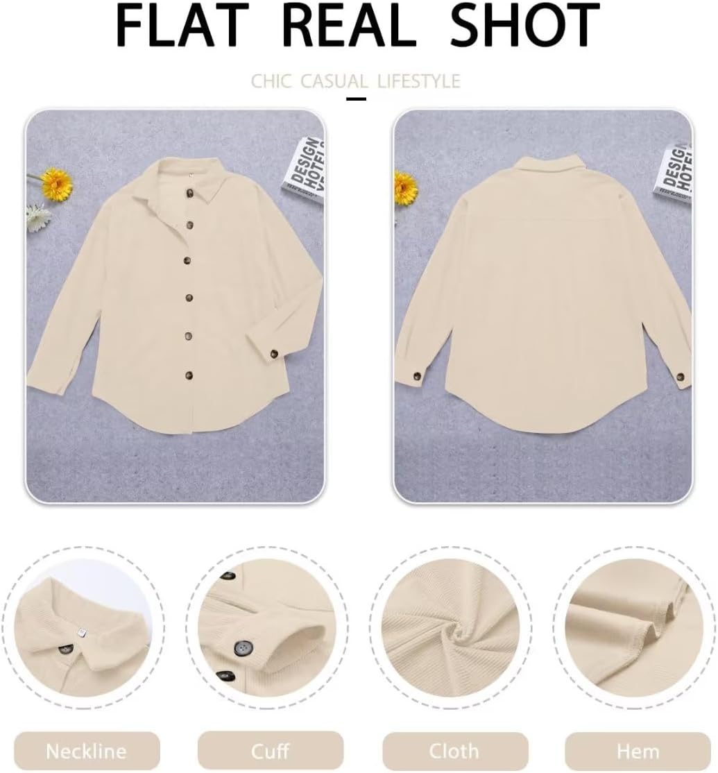 ZOLUCKY Womens Shackets Jacket Plus Size Long Sleeve Button Down Shirts Blouses Tops - Image 5