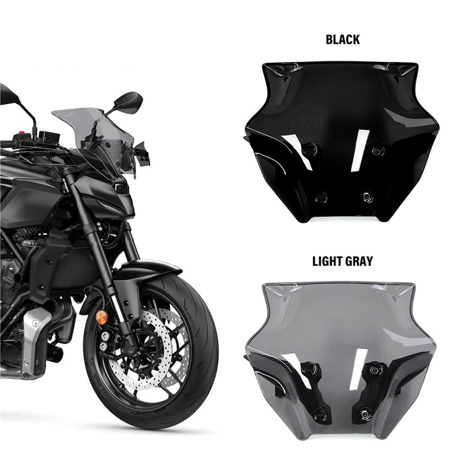 Motocicleta Parabrisas Delantero para MT-07 2025 2026 Parabrisas Carenado Motocicleta Deflector De Viento A Prueba(1set Black)