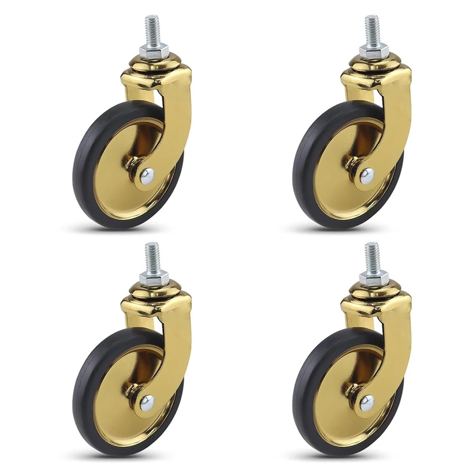 GYRAZXS 3 Inch Swivel Caster Wheels with Brake for Hotel Restaurant Trolley 8x15 Thread Heavy Duty 160 lbs Capacity Ideal for Furniture Gold Type 1