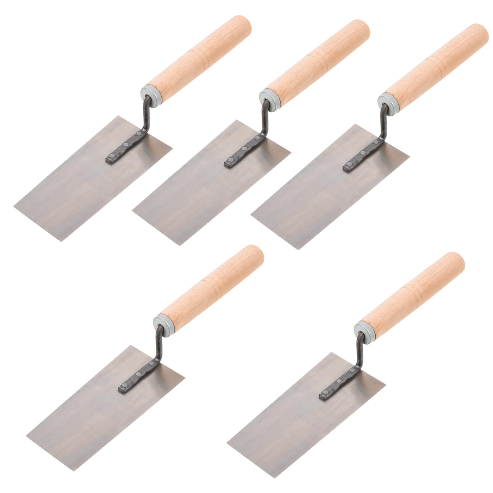 Cazzuola per Finitura in Acciaio Inox 5 Pezzi Rivetti | Impugnatura in Legno, per Calcestruzzo e Stucco, Utensile Professionale da Muratura